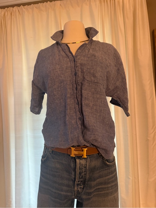 Garnet Hill Tops - Garnet Hill Relaxed Blue Linen Button-Down Shirt
